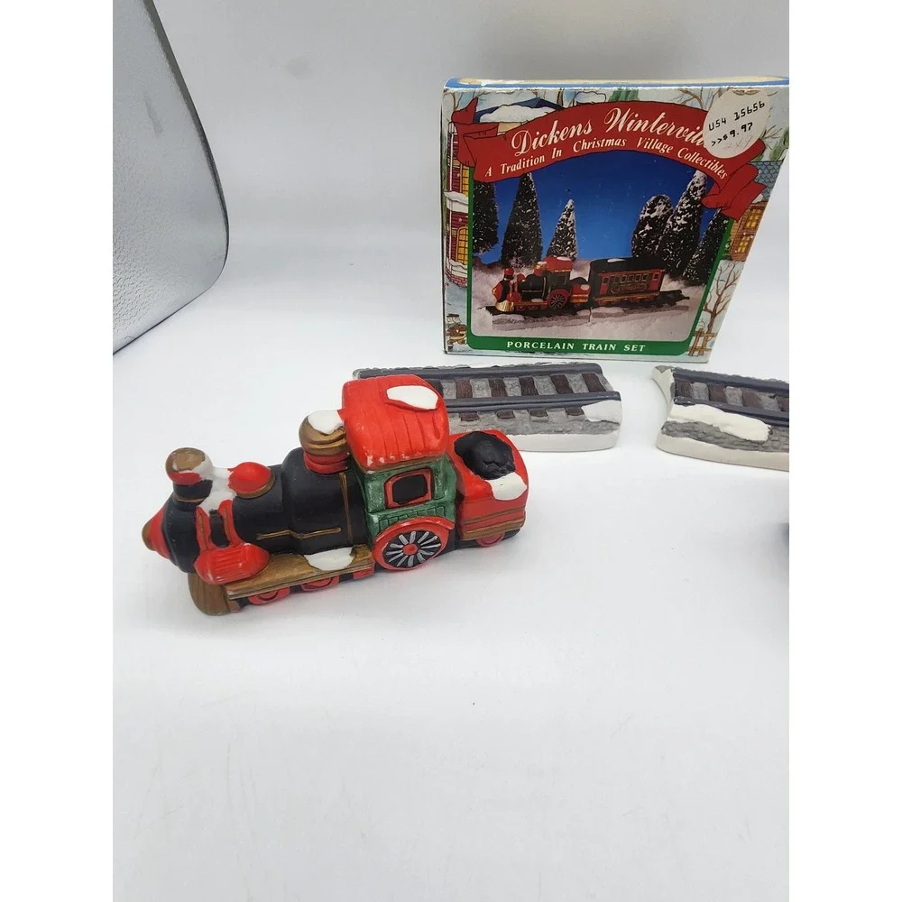 Dickens Winterville Porcelain Train Set Christmas Village Collectible 2 Piece